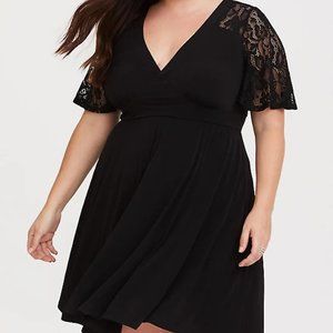 Torrid 2X Black Lace Jersey Knit Dress Skater